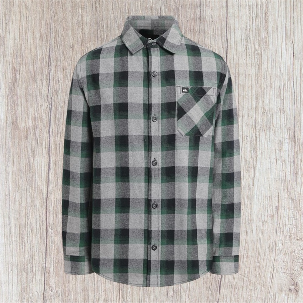 🔥Quiksilver Boys Long Sleeve Flannel Shirt -Pine Porter Comfort Fit Sz S/8 NWT
